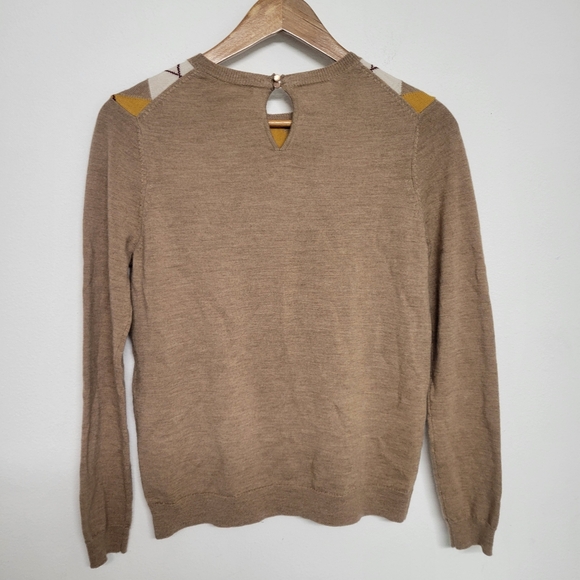 La Maille Sezane Merino Wool Jumper Argyle Pattern Sweater in Master, Camel - Picture 8 of 15